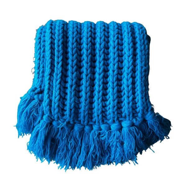 ECHO Bright Blue Chunky Cable Knit Knot Fringe Scarf - Picture 7 of 12